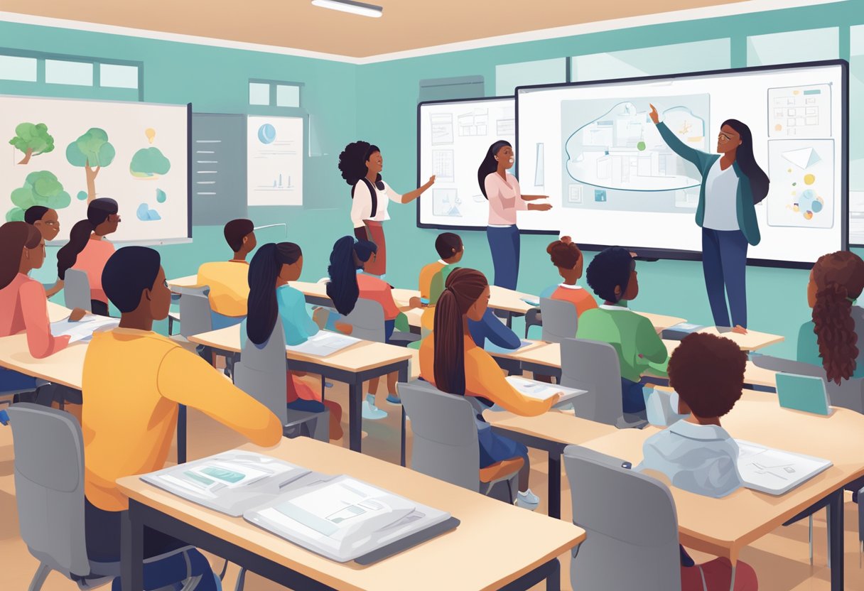 Case Studies: Successful AI Integration in Schools Worldwide AI Integration,schools LearningMole A classroom setting with diverse students interacting with AI technology, such as smart boards and personalized learning programs