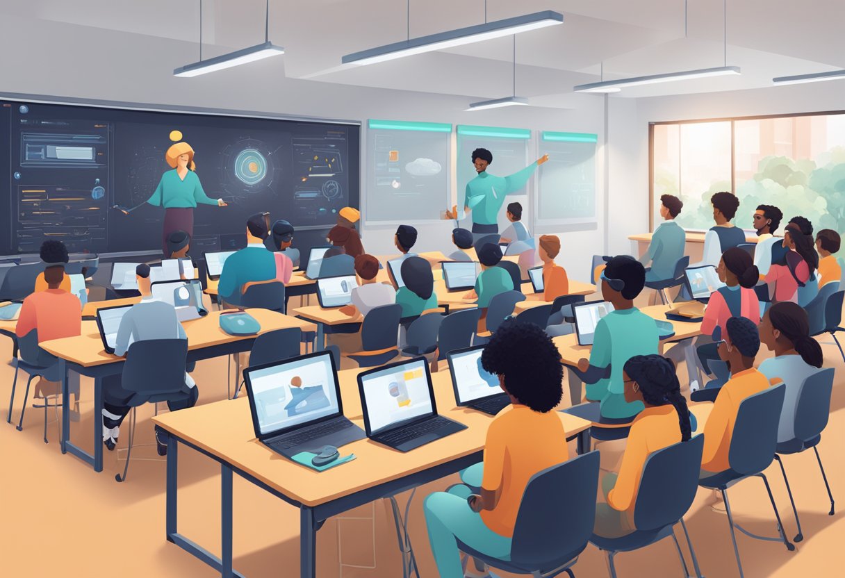 Case Studies: Successful AI Integration in Schools Worldwide AI Integration,schools LearningMole A classroom filled with diverse students engaging with AI technology, including interactive screens, robots, and virtual reality headsets