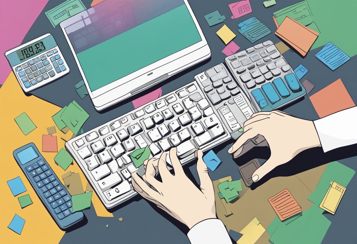 Numbers: Common Mistakes and How to Avoid Them in Everyday Calculations Numbers LearningMole Numbers: A hand reaching for a key on a keyboard, while another hand hovers over a calculator, surrounded by scattered identification numbers