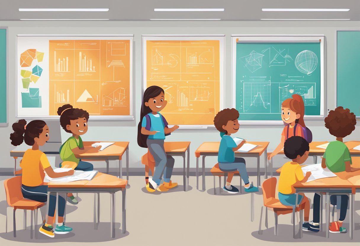 Top 10 Classroom Activities for Teaching Geometry & Shapes: Fun Ways to Engage Primary School Pupils Geometry LearningMole Geometry & Shapes: A classroom setting with various geometric shapes and activities displayed on a bulletin board, with students engaged in hands-on learning