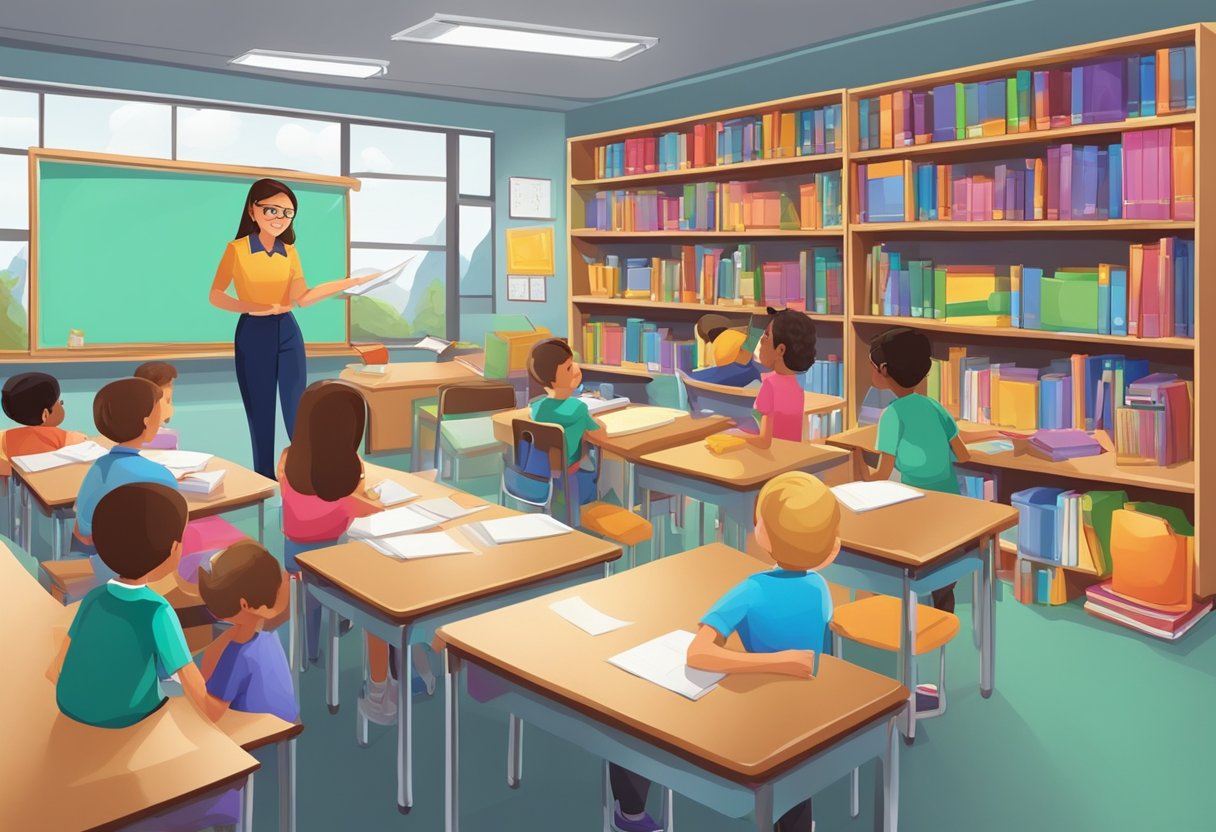 Top 10 Classroom Activities for Teaching Problem Solving: Fun Ways Problem solving,Critical Thinking LearningMole Problem Solving: A colorful classroom setting with a teacher demonstrating problem-solving activities to engaged students. Bookshelves filled with educational resources in the background