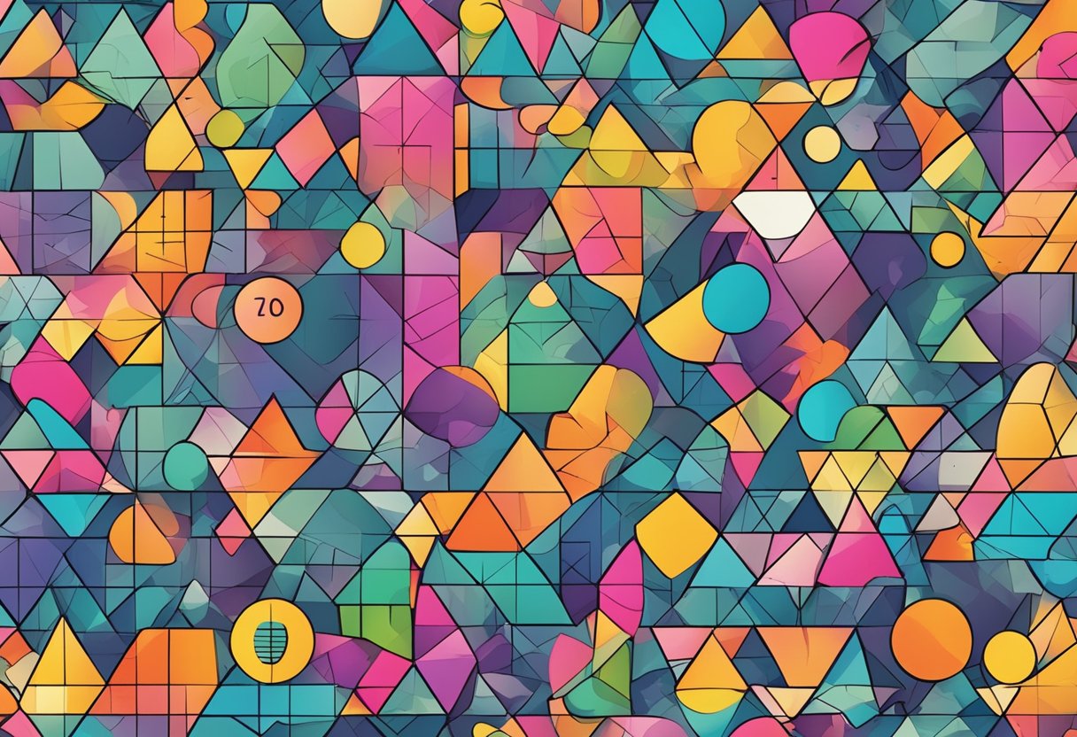 Advanced Numbers Techniques for Upper Primary Classes: Fun Strategies Numbers,Mathematics LearningMole Numbers: A colorful array of geometric shapes and mathematical symbols arranged in a pattern, with numbers and equations floating in the background