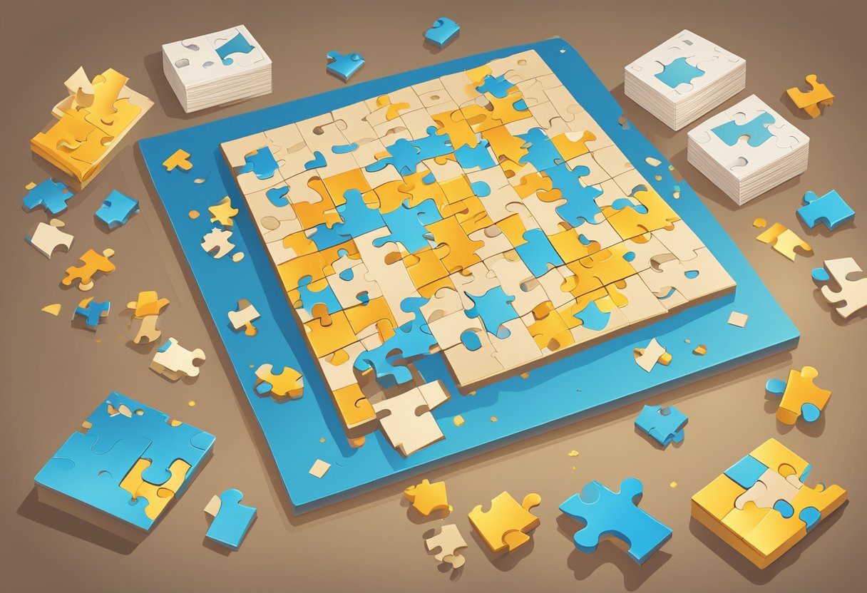 Puzzles & Games Common Mistakes: Friendly Tips for Smoother Play puzzles LearningMole A table with various incomplete puzzles scattered about, surrounded by open game boxes and scattered puzzle pieces