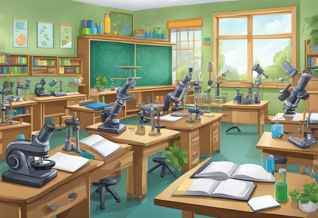 Advanced Biology Techniques for Upper Primary Classes Advanced biology,biology,upper primary LearningMole Advanced Biology Techniques: A classroom with biology textbooks, microscopes, and lab equipment for upper primary students to learn advanced biology techniques