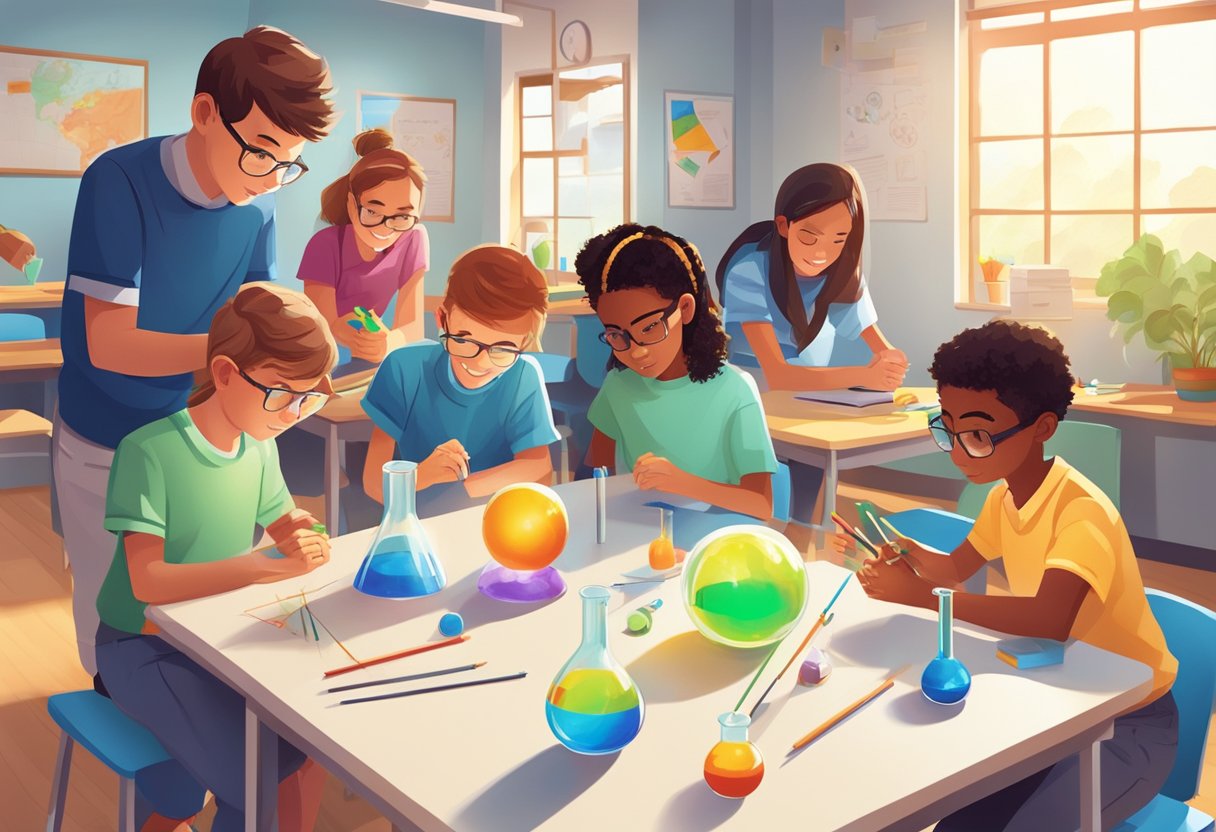 Physics in Primary Education: Everyday Applications Physics in Primary Education,Education,Applications LearningMole A group of young students explore hands-on physics experiments using everyday objects in a brightly lit classroom