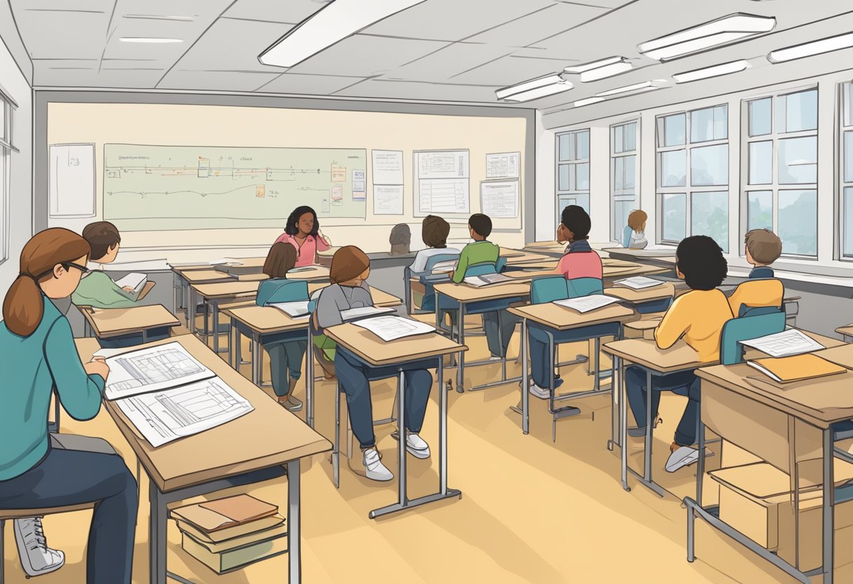 Assessment and Progress Tracking in Physics: Monitoring Student Learning Progress Tracking in Physics,assessment LearningMole A physics classroom with students taking quizzes and completing mastery checks while a teacher monitors progress and tracks assessments