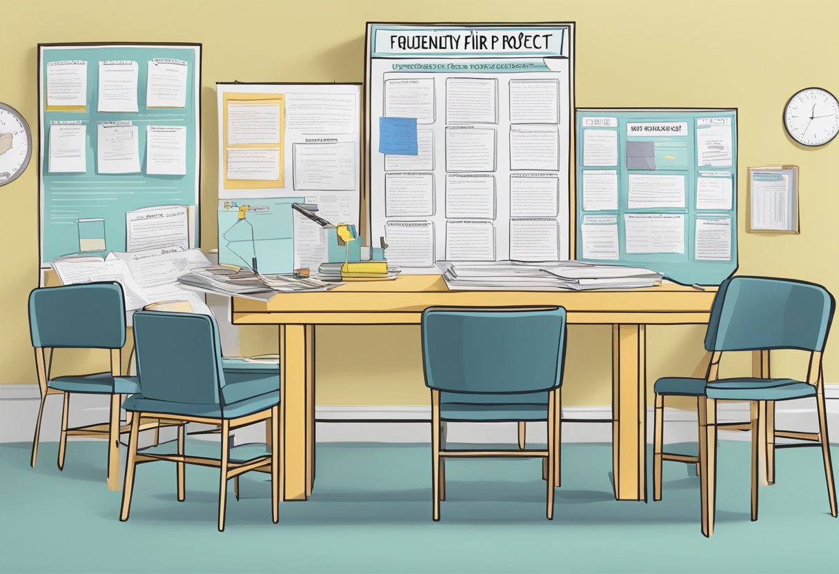 Science Fair Project Ideas: A table covered with science fair project materials and a poster board with "Frequently Asked Questions Science fair project ideas" written on it