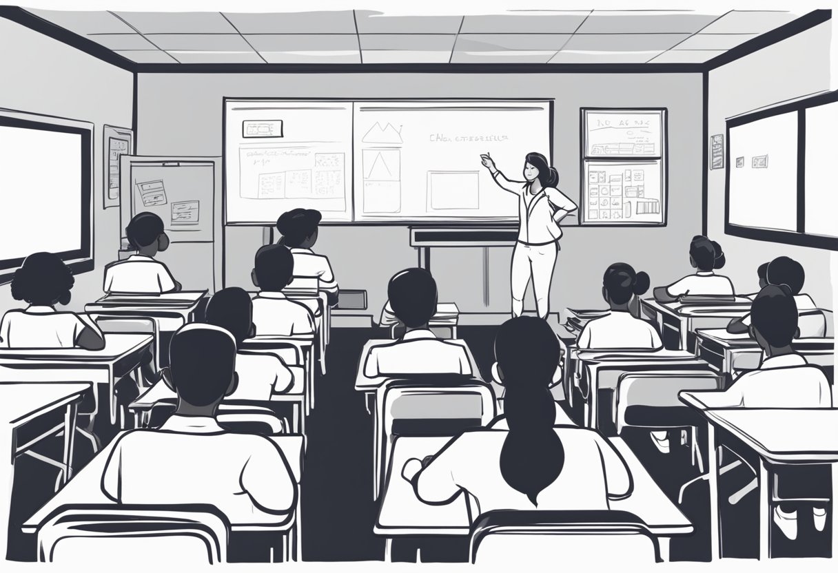 Classroom Management Strategies for Effective Teaching Classroom management,learning environment,teaching LearningMole Classroom Management Strategies: A classroom with organized desks, a whiteboard, and visual aids. The teacher stands at the front, engaging with students