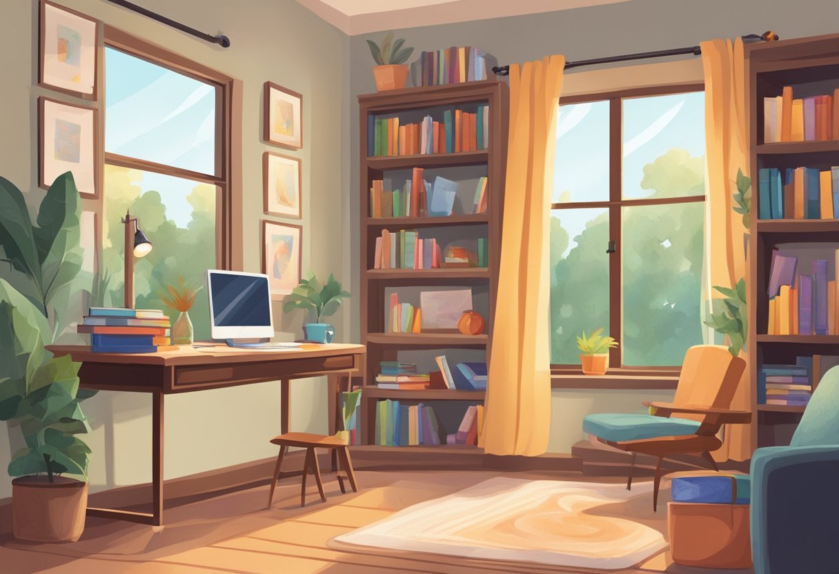 Home Learning Strategies: Tips for Effective Study at Home Home learning,home education,Study at home LearningMole Home Learning Strategies: A cozy living room with a large window, filled with books, a desk, and a computer. A child's artwork hangs on the wall, and a globe sits on a shelf