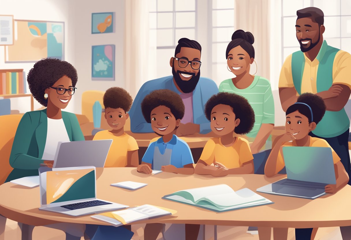 District-wide Learning Platform: Revolutionising Local Education Systems district-wide learning,platforms LearningMole District-wide Learning Platform: A diverse group of families engage with the district-wide learning platform, communicating and collaborating on various educational activities