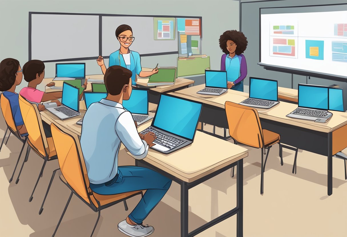 Teaching Resource Management: Strategies for Effective Classroom Planning resource management,resources LearningMole Teaching Resource Management: A classroom setting with a teacher using technology to manage teaching resources