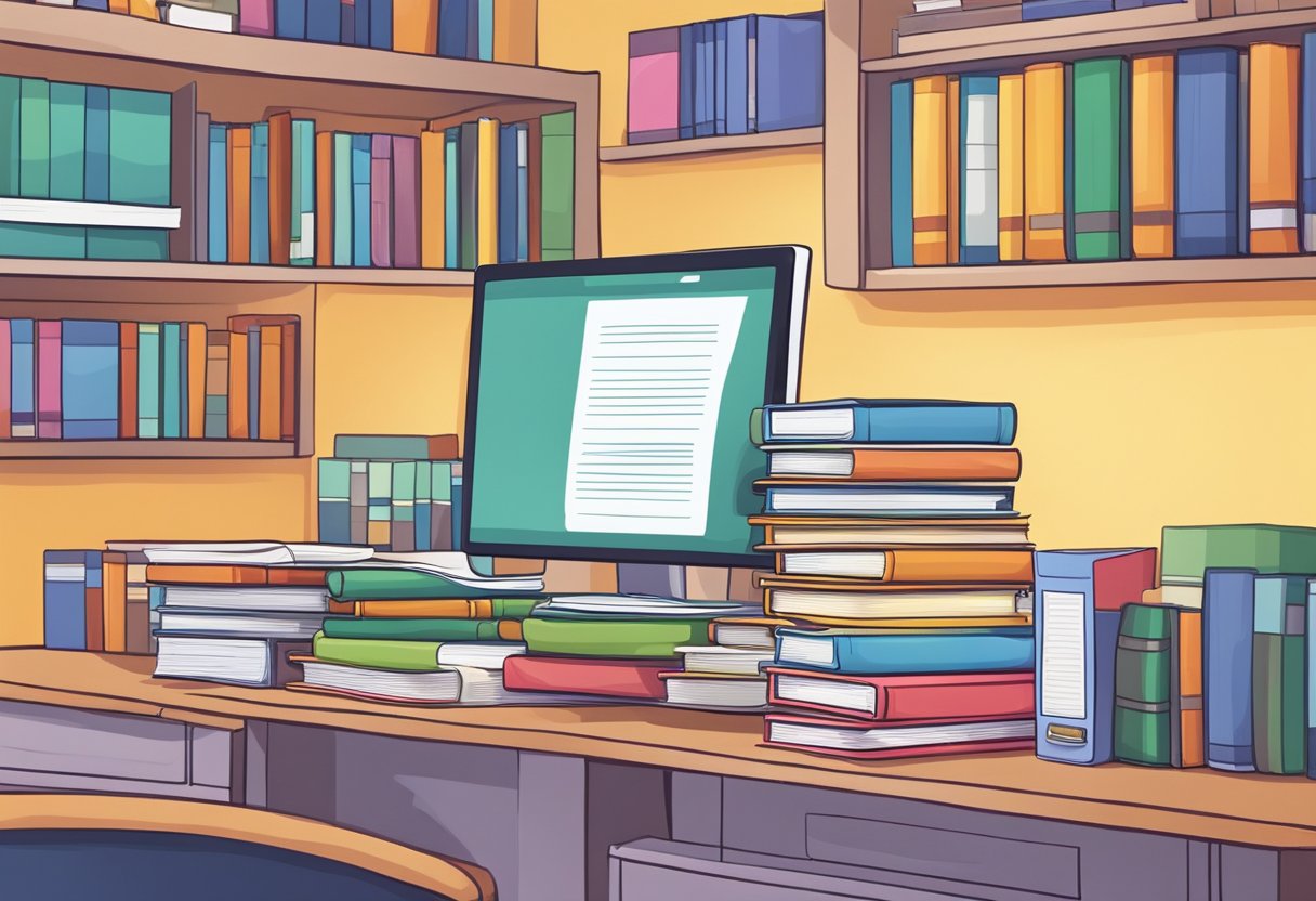 Teaching Resource Management: Strategies for Effective Classroom Planning resource management,resources LearningMole Teaching Resource Management: A stack of colorful books and folders organized on a shelf, with a computer and a notepad nearby for managing teaching resources