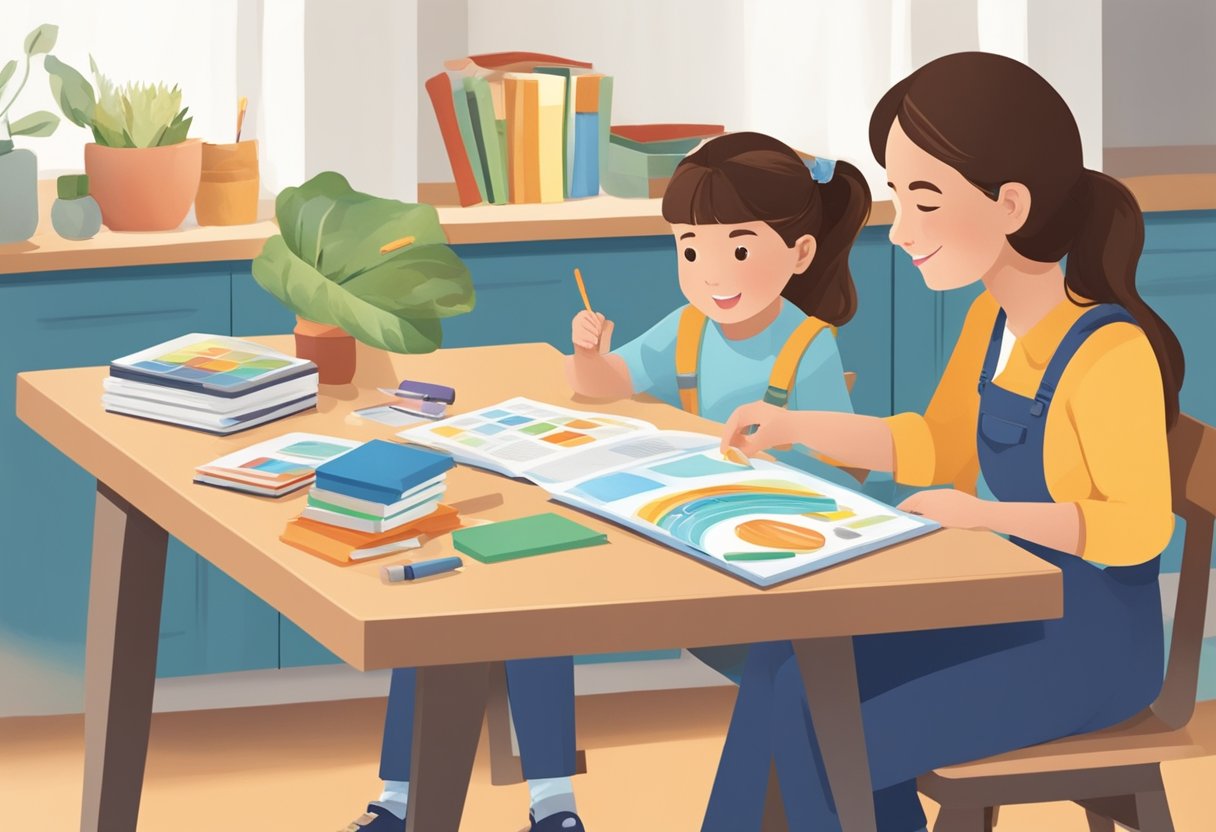 Parent Teaching Tools: Enhancing Home Education Practices parent teaching,education LearningMole Parent Teaching Tools: A parent and child sit at a table with educational materials spread out, engaged in a hands-on learning activity