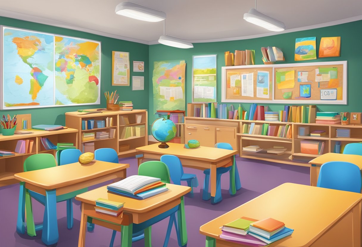 Parent Teaching Tools: Enhancing Home Education Practices parent teaching,education LearningMole Parent Teaching Tools: A colorful classroom with educational posters, books, and interactive teaching tools for core subjects