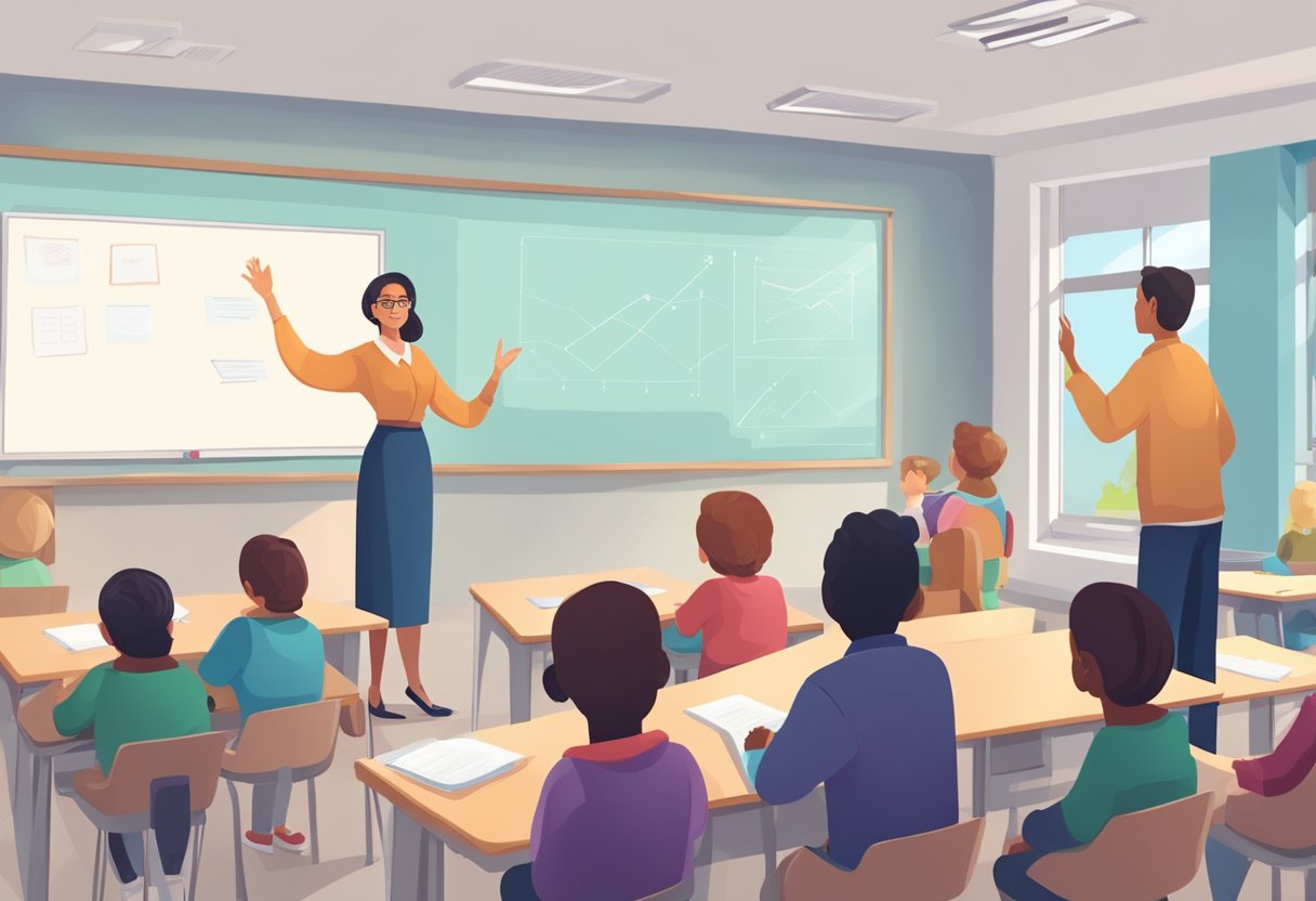 Educational Content: Enhancing Learning through Innovative Resources Educational content,resources LearningMole Educational Content: A teacher stands at a whiteboard, gesturing towards educational content. Students sit attentively in desks, engaged in the lesson