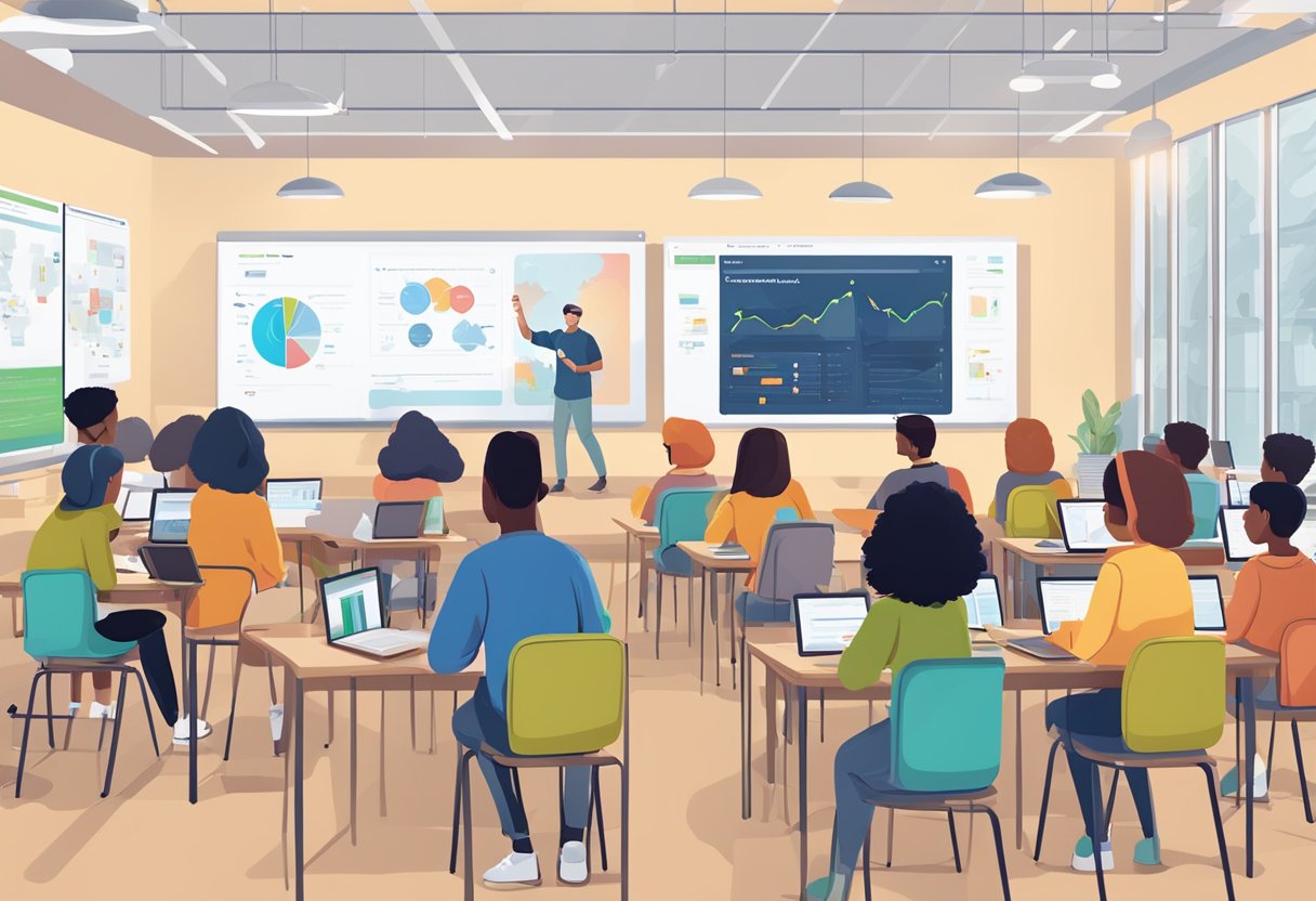 Educational Content: Enhancing Learning through Innovative Resources Educational content,resources LearningMole Educational Content: A group of diverse students engage with digital learning tools in a classroom setting, with interactive screens and educational content displayed