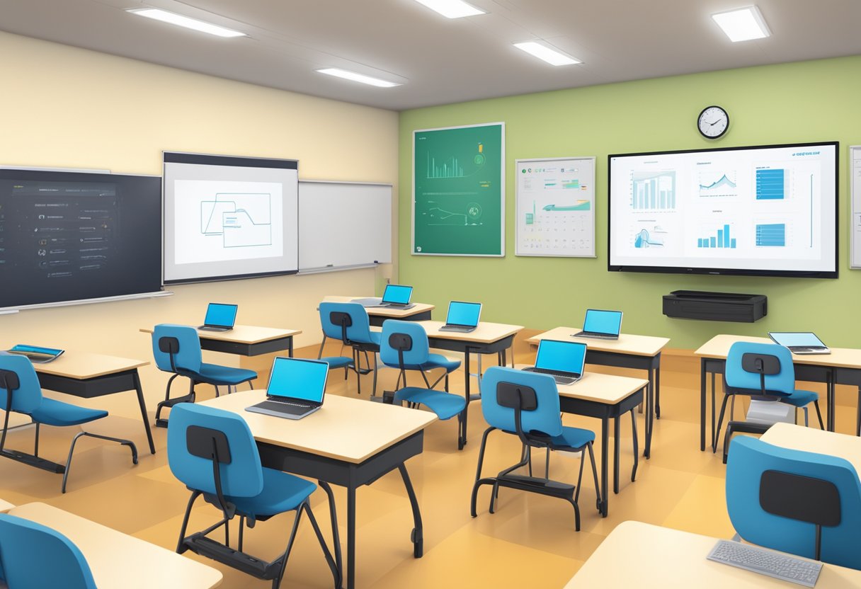 Premium Lesson Templates: Elevate Your Teaching Game premium lesson template,LEsson plan,lesson LearningMole Premium Lesson Templates: A modern classroom with digital devices seamlessly integrated into the teaching environment, with premium lesson templates displayed on interactive screens