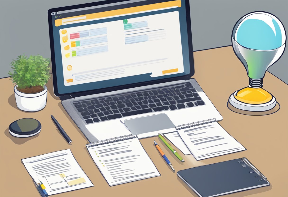 Premium Lesson Templates: Elevate Your Teaching Game premium lesson template,LEsson plan,lesson LearningMole Premium Lesson Templates: A desk with a laptop, papers, and a pen. A rating scale and feedback form. A lightbulb symbolizing ideas