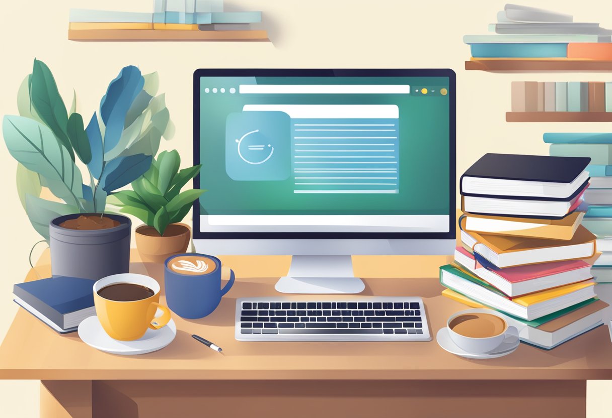 Education Platform Training: Enhancing Digital Teaching Skills Education Platform,education LearningMole Education Platform Training: A computer screen with an open education platform, surrounded by books, a desk, and a cup of coffee