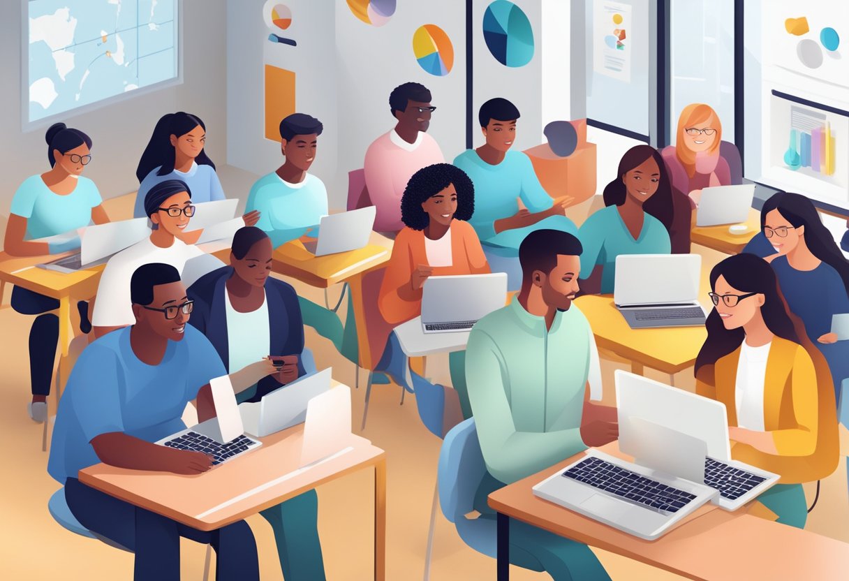 Education Platform Training: Enhancing Digital Teaching Skills Education Platform,education LearningMole Education Platform Training: A diverse group of students engage with interactive digital learning tools on a modern education platform