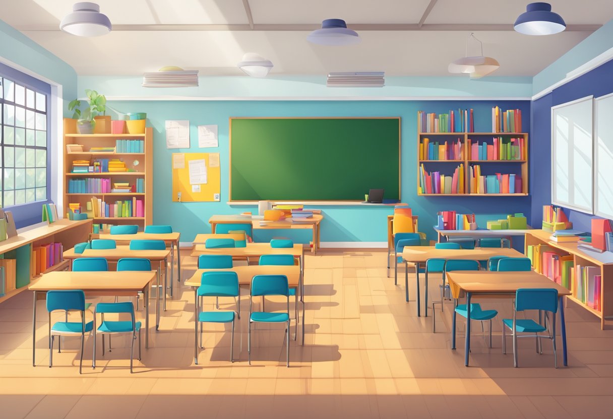 English Teaching Materials: A Guide to Effective Resources for Educators English Teaching,English LearningMole English Teaching Materials: A colorful classroom with a whiteboard, desks, books, and various language learning materials scattered around the room