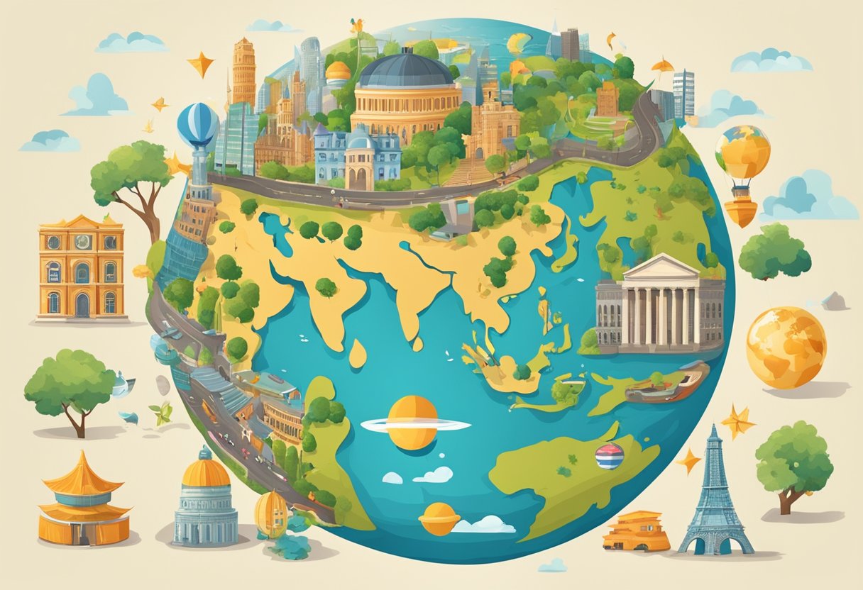 Global Education Platform: Uniting Learners Worldwide Global education,educational LearningMole Global Education Platform: A globe surrounded by diverse educational symbols and landmarks