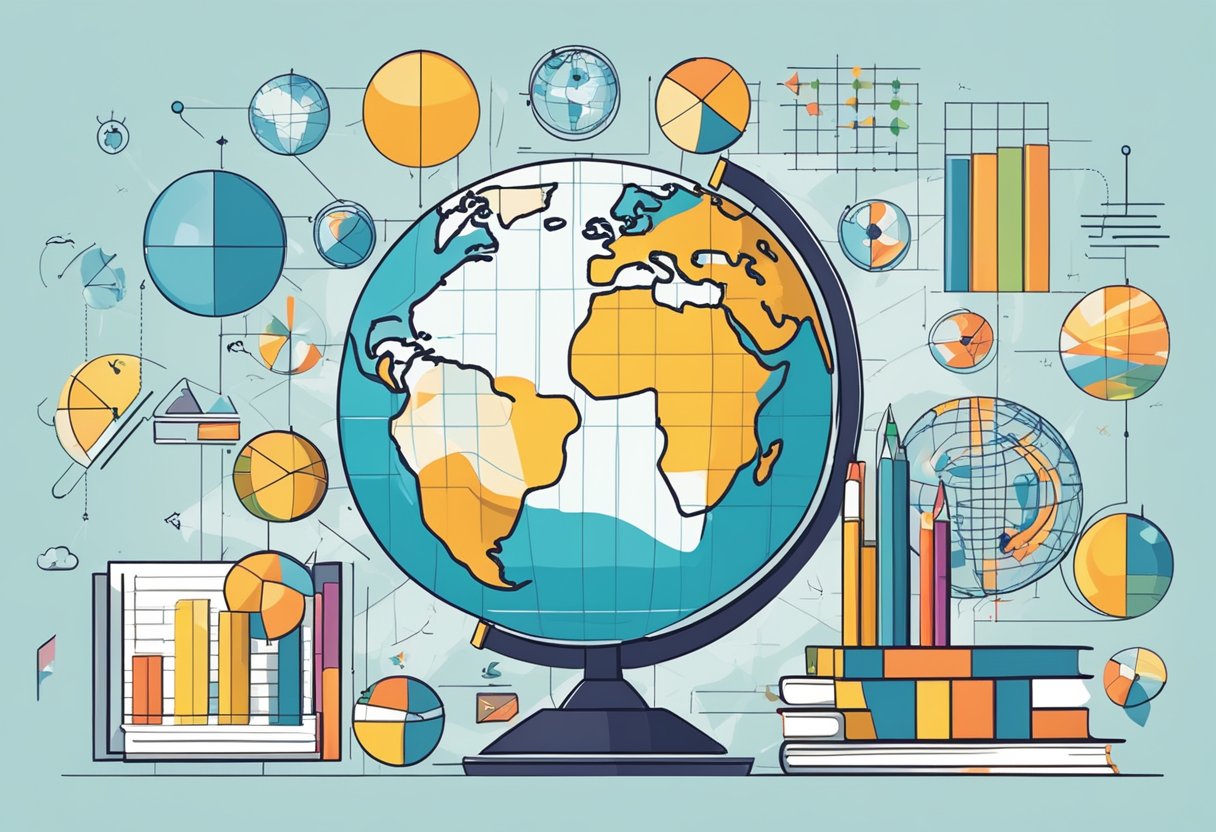 Global Education Platform: Uniting Learners Worldwide Global education,educational LearningMole Global Education Platform: A globe surrounded by various educational tools and symbols, with charts and graphs representing global education metrics hovering in the background