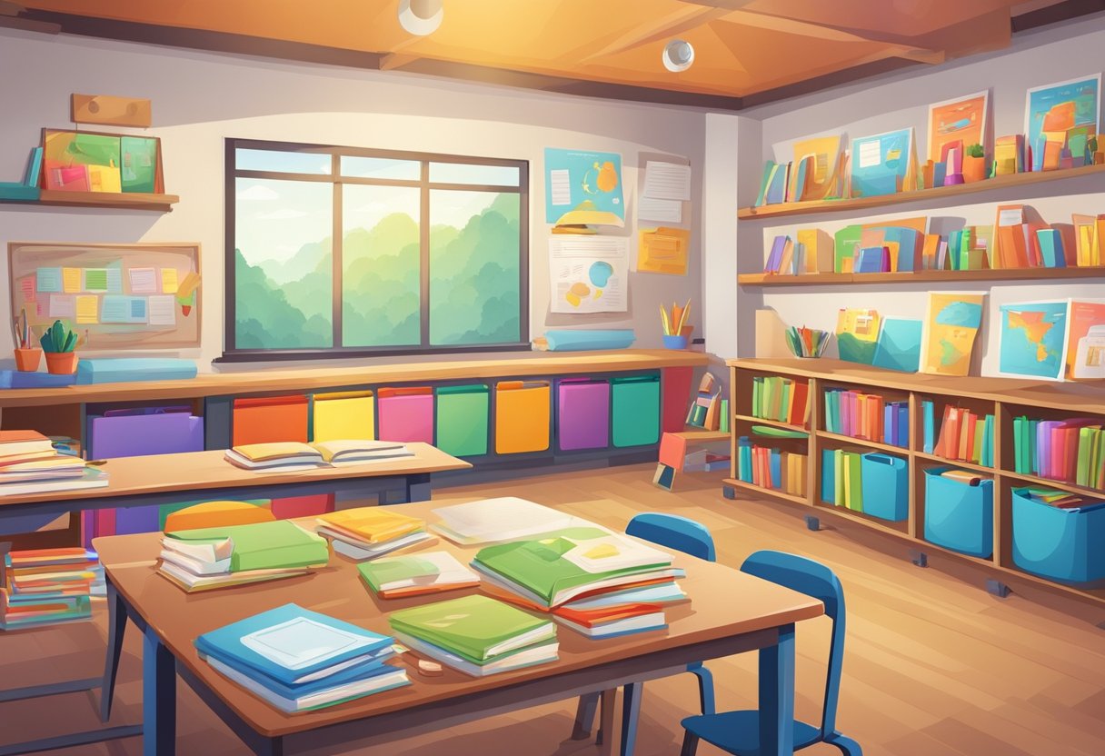 Primary School Subscription Services: Enhancing Education Through Curated Content subscription,Primary school LearningMole Primary School Subscription Services: A colorful classroom with shelves of books, educational posters, and a whiteboard filled with lesson plans and activities