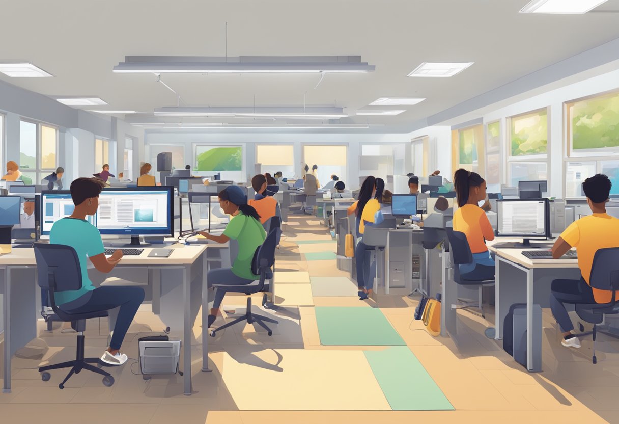 Academic Resource Access: Ensuring Equity in Educational Tools Academic resource,Academy,resources LearningMole Academic Resource Access: A bustling academy with students accessing various multimedia resources, including computers, cameras, and editing software