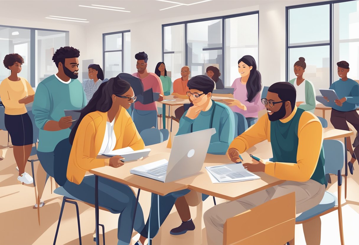 Academic Resource Access: Ensuring Equity in Educational Tools Academic resource,Academy,resources LearningMole Academic Resource Access: A group of diverse individuals engage in collaborative learning activities at the Academy, accessing various educational resources