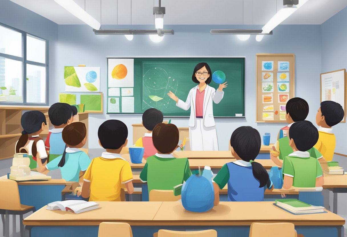 Primary Science Projects Singapore: Engaging Activities for Young Learners Science Projects,Singapore LearningMole Primary Science Projects Singapore: A teacher leading a small group of primary students in an innovative science project in a classroom in Singapore
