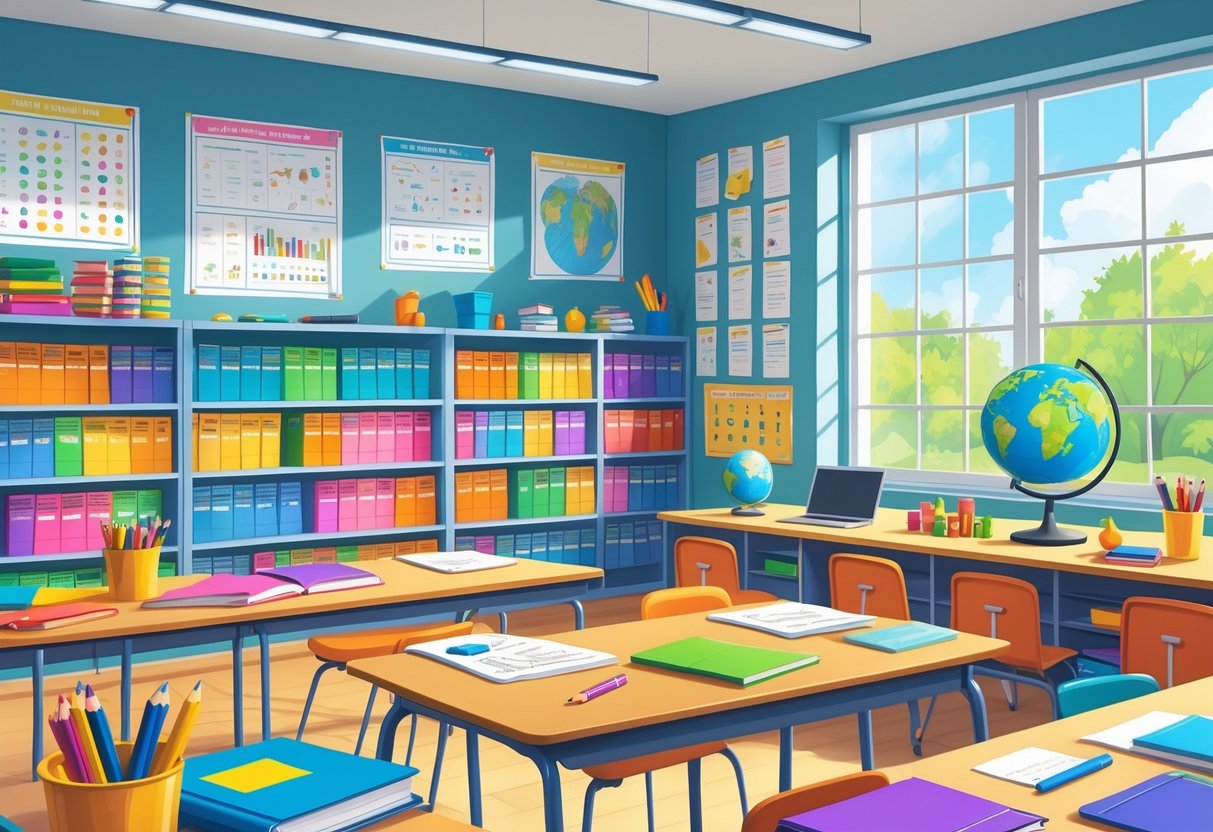 Classroom Resources: Essential Tools, Lesson Plans & Teaching Aids Classroom resources,resources LearningMole Classroom Resources: A classroom scene showing shelves with books, educational posters on walls, desks with stationery, a globe, building blocks, and digital devices in a bright, organised space.