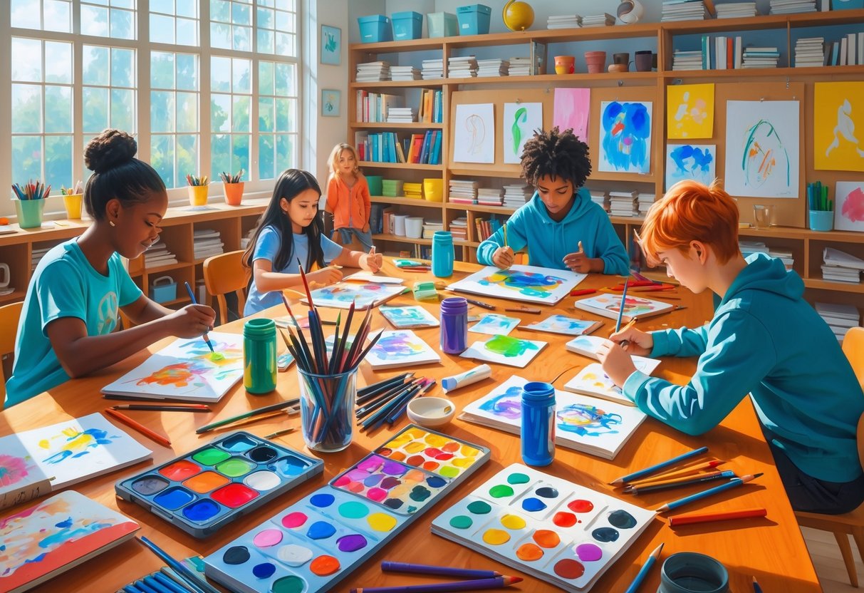 Teaching Materials: Essential Classroom Resources for Educators Teaching Material,resources LearningMole Teaching Materials: A classroom with students using various art supplies like paintbrushes, pencils, and clay to create artworks around a large table.