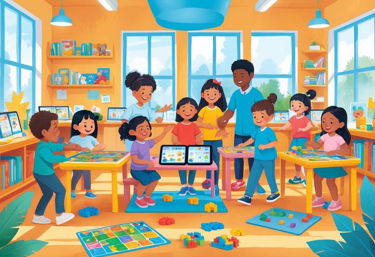 Educational Resources: Comprehensive Guide to Teaching Tools educational resources,Resources LearningMole Educational Resources: A group of children and adults playing educational games together in a bright, welcoming classroom filled with learning materials.