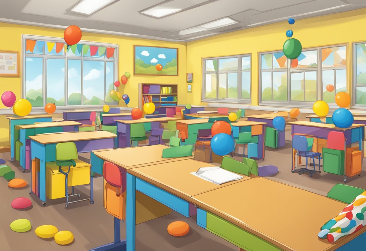 Teaching Quotes Short: Inspiring Words for Educators Quotes short,educator,celebrate LearningMole A classroom with playful elements like a clown nose on the teacher's desk and a rubber chicken hanging from the ceiling