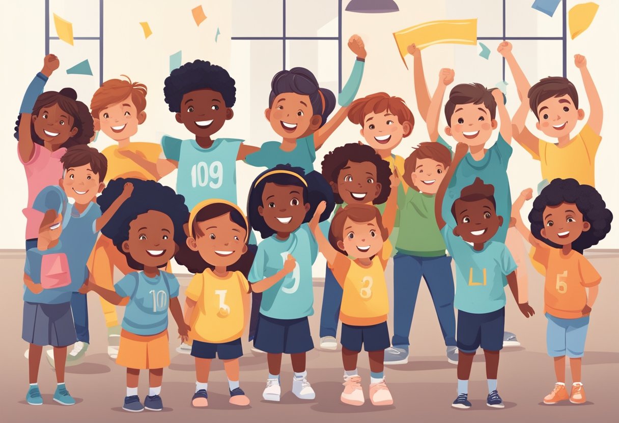 Inspirational Quotes for Kids: Empowering Young Minds for a Brighter Future Inspirational quotes,power,Inspiration LearningMole A group of diverse children standing together, smiling and cheering, with a banner displaying motivational quotes about building self-confidence