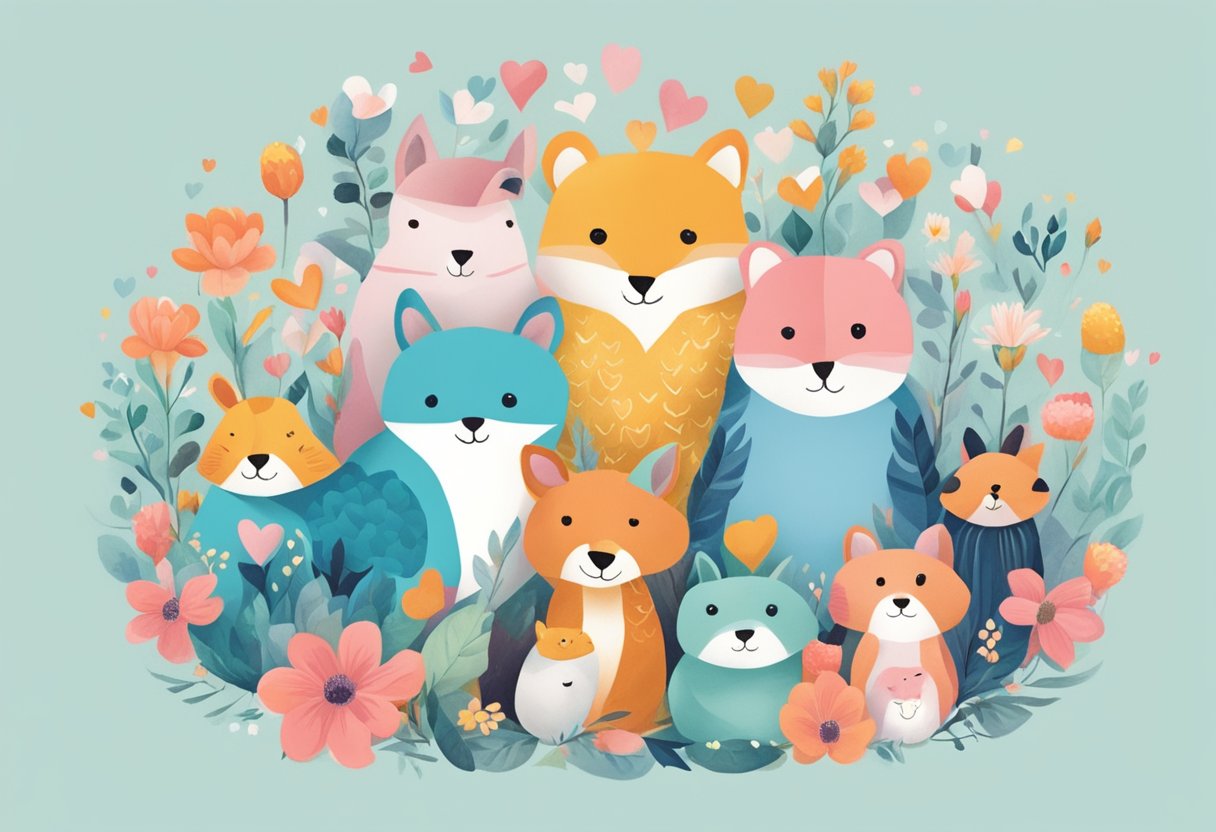Quotes About Love for Kids: Nurturing Young Hearts with Wisdom Quotes About Love,family,friend LearningMole A group of colorful, playful animals surrounded by hearts and flowers, expressing love and affection through their interactions