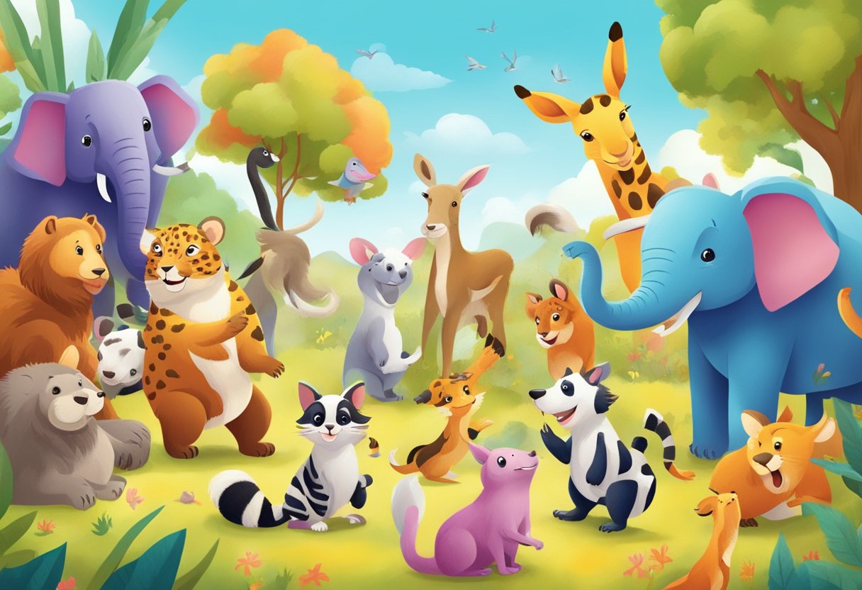 Monday Quotes for Kids: Inspiration to Kick-Start the Week Monday quotes,quotes,Monday LearningMole A group of playful animals engage in activities, laughing and having fun in a colorful and vibrant setting