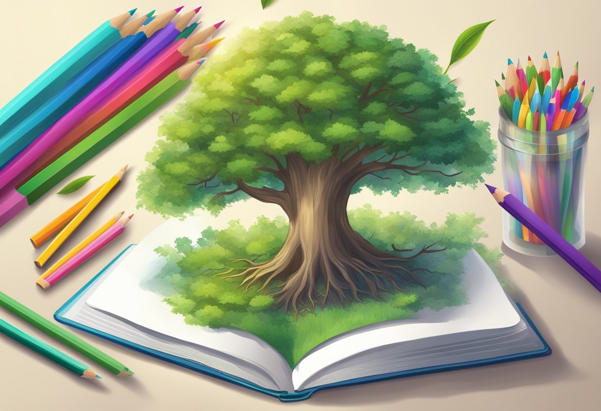 Monday Quotes for Kids: Inspiration to Kick-Start the Week Monday quotes,quotes,Monday LearningMole A young tree sprouting from a book, surrounded by colorful pencils and open notebooks