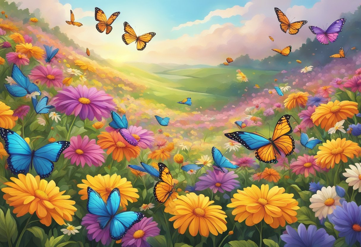 Butterfly Quotes for Kids: Uplifting Sayings to Inspire Young Minds Butterfly Quotes,Butterflies LearningMole A field of colorful butterflies fluttering among vibrant flowers, evoking a sense of joy and optimism