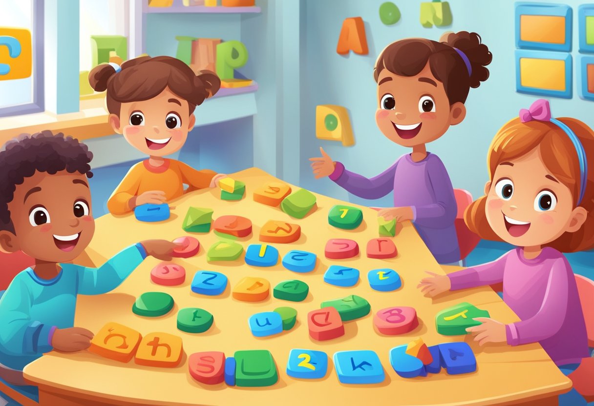 Year One Spelling Activities: Fun Ways to Boost Literacy Skills Spelling activities,vocabulary,words LearningMole Year One Spelling Activities: Children playing spelling games with colorful letters and boards, laughing and learning in a bright, cheerful classroom