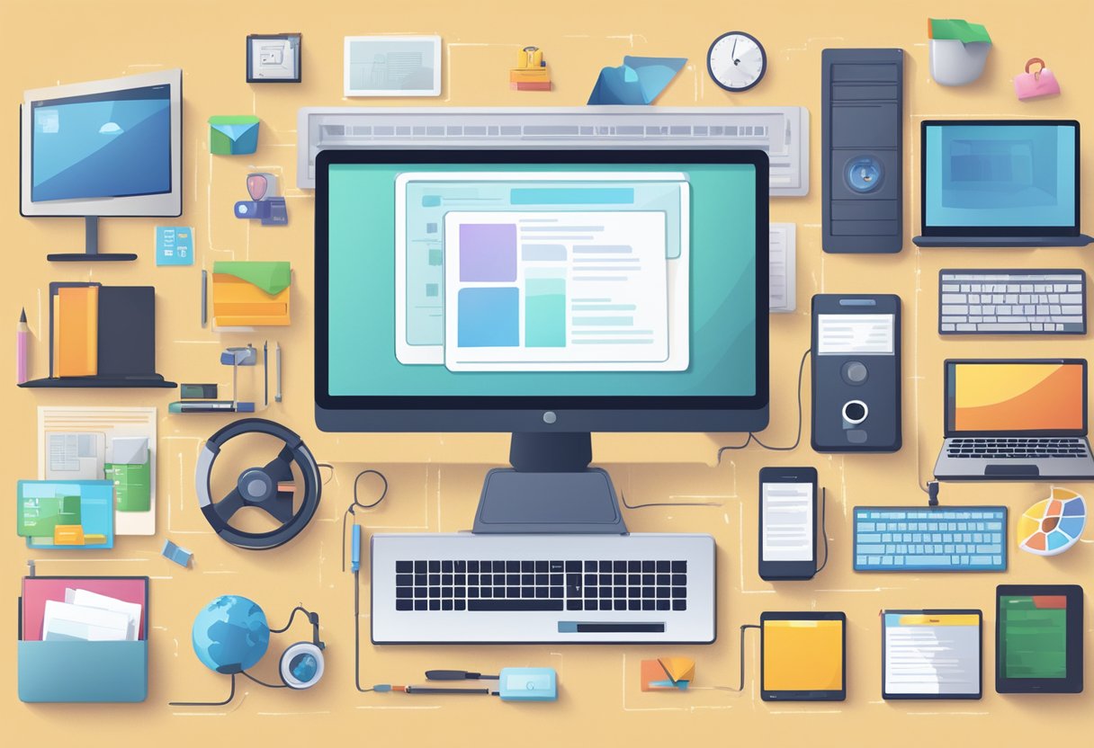 Online Learning - Maximising Engagement in Digital Classrooms Online Learning,digital LearningMole Online Learning: A computer with various tools and technology equipment, surrounded by online learning resources and a virtual classroom environment