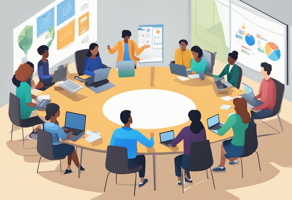 Virtual Classroom Resources: Enhancing Online Learning Experiences virtual classroom,online learning LearningMole Virtual Classroom Resources: A group of diverse virtual classroom resources arranged in a circle, with interactive tools and technology surrounding them, symbolizing collaboration and student engagement