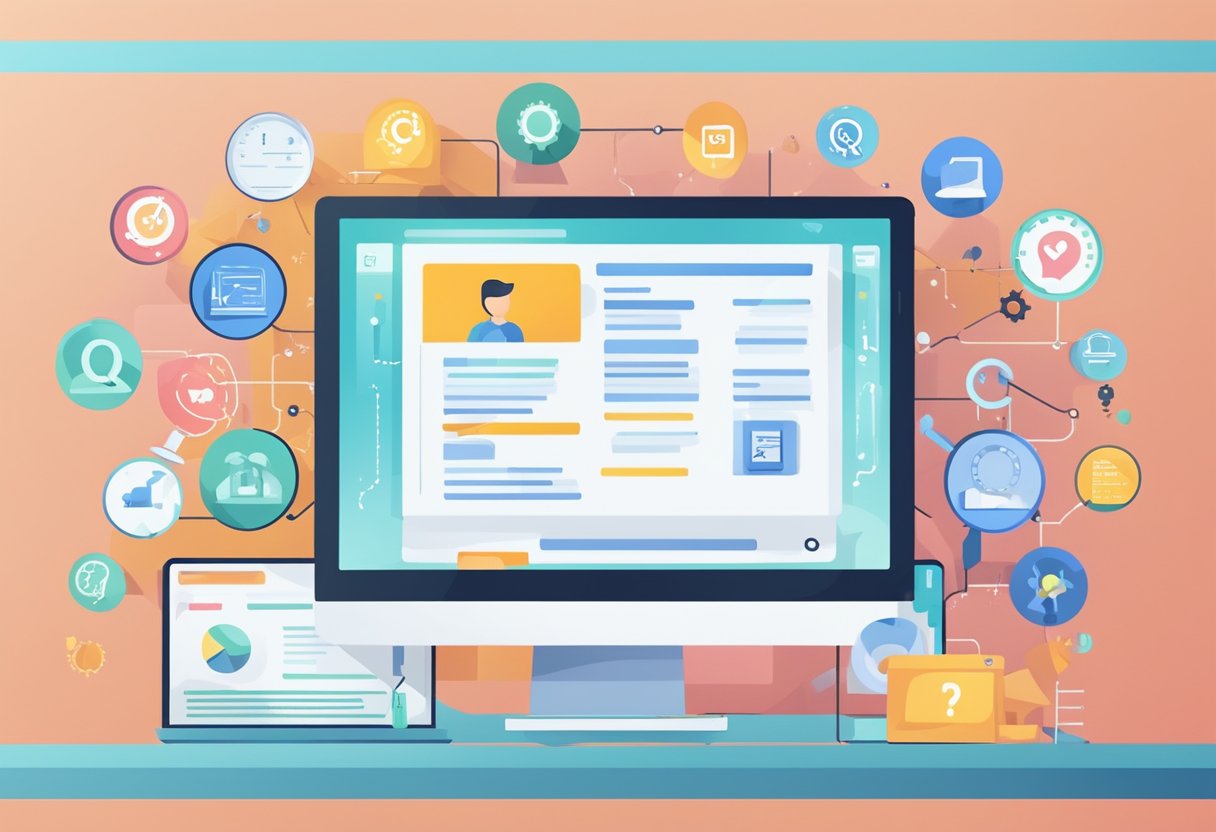 Digital Marketing Solutions: Enhancing Your Online Presence digital marketing,marketing LearningMole Digital Marketing Solutions: A computer screen displaying a webpage with a list of frequently asked questions and answers, surrounded by digital marketing icons and symbols