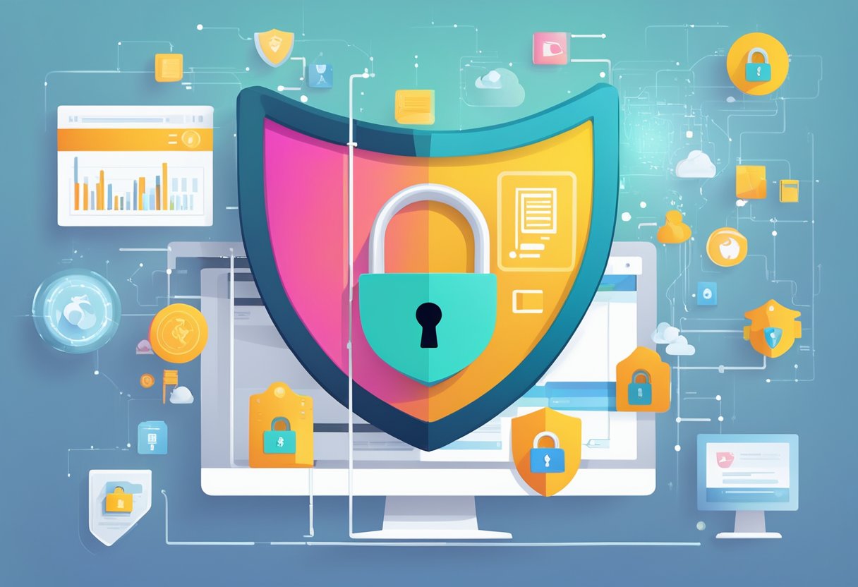 Educational Site Licence Cost: Factors Influencing Your Investment Educational site licence,costs LearningMole A padlock icon hovering over a computer screen with a shield and lock symbol, surrounded by various data protection symbols and icons