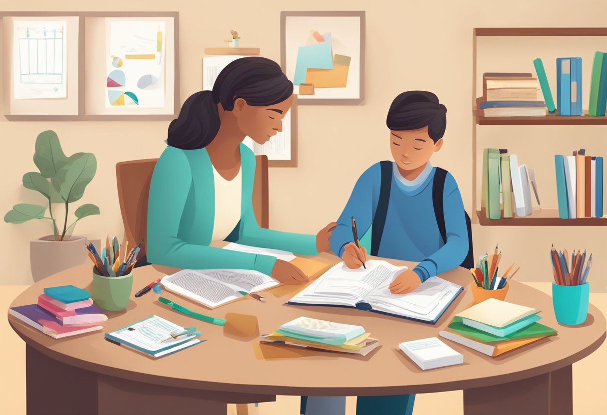 Parent Teaching Subscription: Guide to Nurturing Young Minds at Home Parent teaching,education LearningMole A parent and child sitting at a desk with various educational materials and tools spread out, indicating a personalized teaching approach