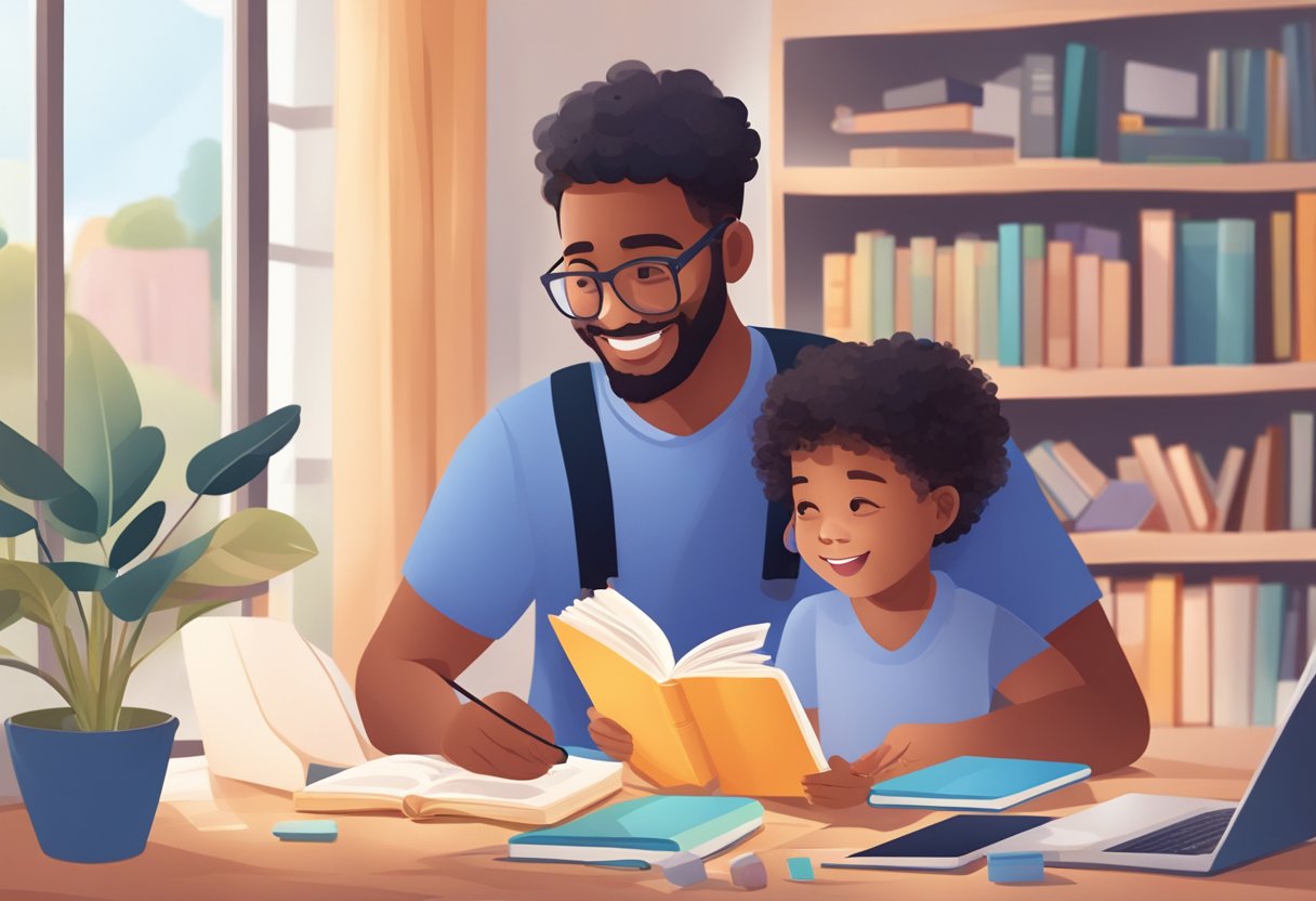 Parent Teaching Subscription: Guide to Nurturing Young Minds at Home Parent teaching,education LearningMole A parent and child happily exploring a variety of educational resources, books, and online content together