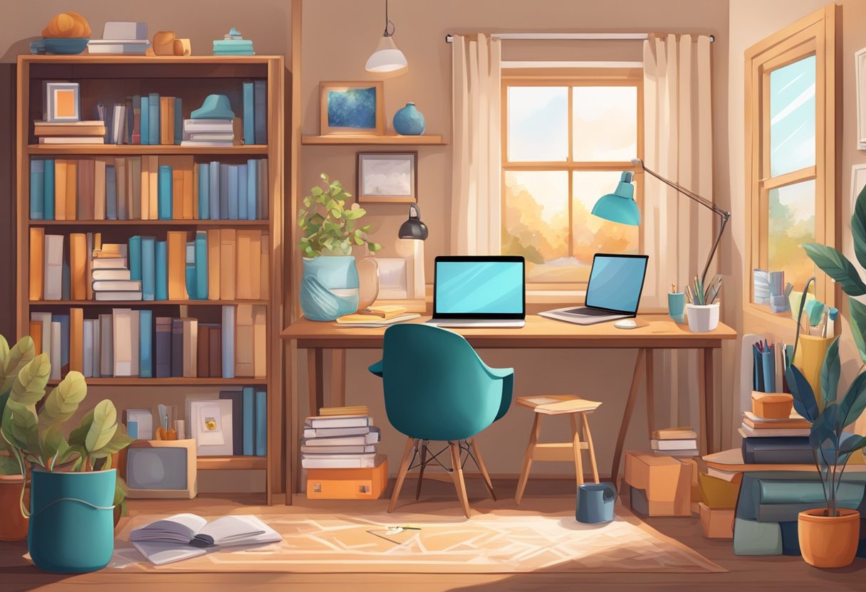 Home Education Resources Access: Unlocking A World of Learning at Home home education,homeschooling,online LearningMole Home Education Resources Access: A cozy home with a computer, books, and art supplies, surrounded by virtual learning resources and educational materials