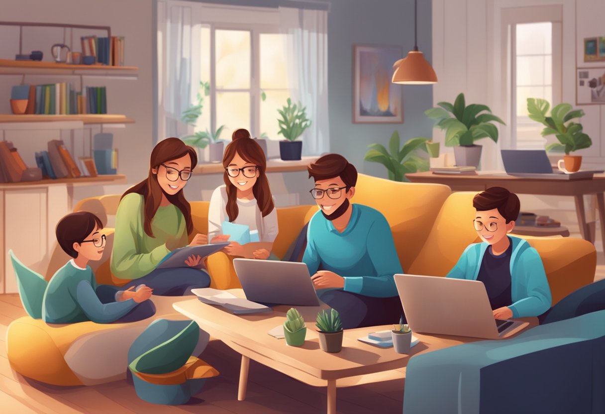 Family Learning Platform Cost: Understanding the Investment in Your Child’s Education learning platform,education LearningMole Family Learning Platform Cost: A family of four using laptops and tablets, engaged in educational activities together in a cozy living room setting