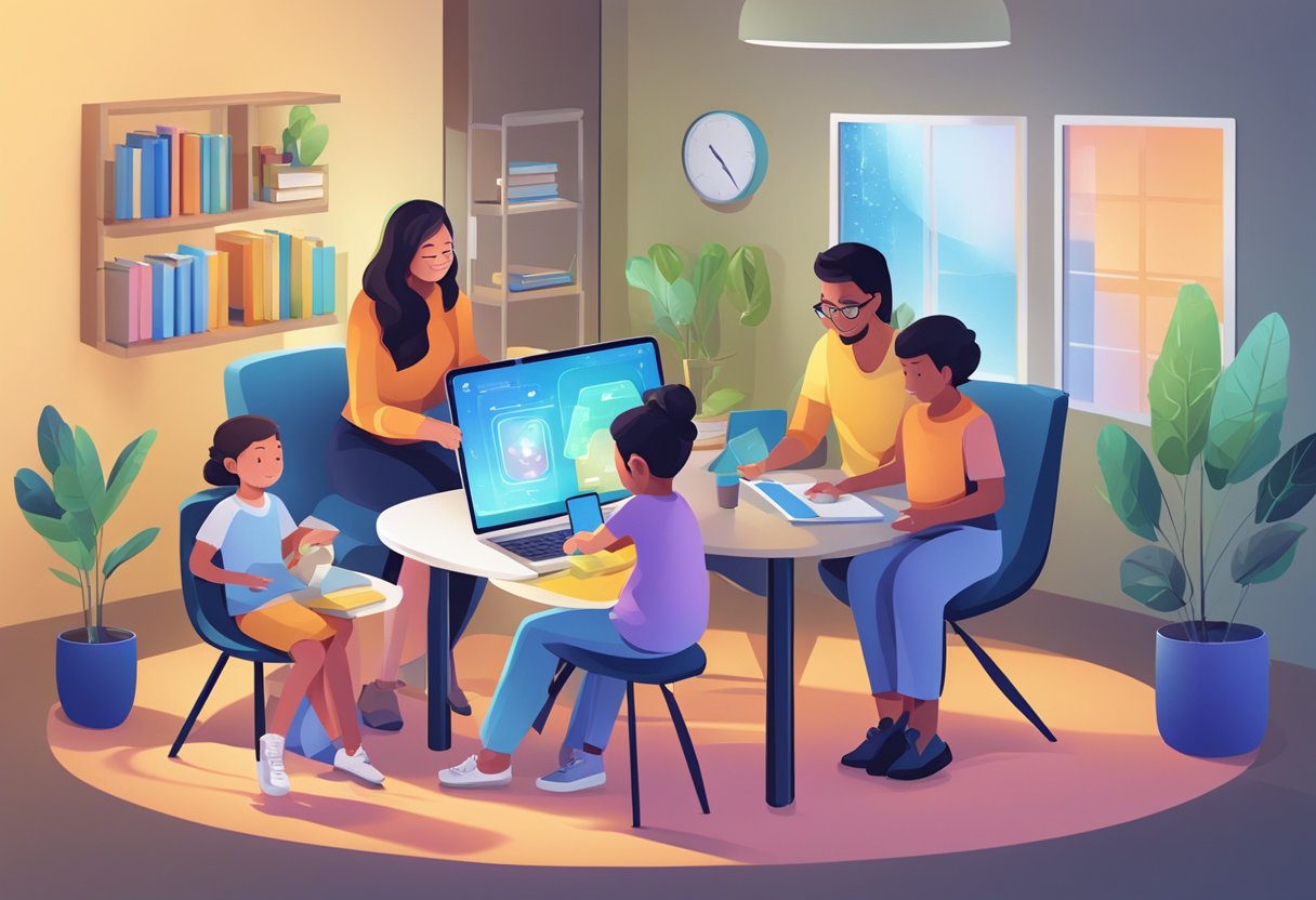 Family Learning Platform Cost: Understanding the Investment in Your Child’s Education learning platform,education LearningMole Family Learning Platform Cost: A family sitting around a digital device, exploring a variety of educational resources and interactive activities on a futuristic family learning platform